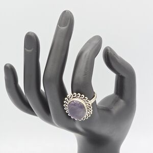 VTG Sterling Silver Amethyst Cabochon Cocktail Ring Size 8 Filigree Bohemian